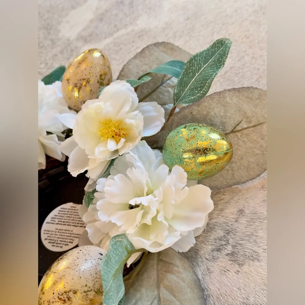 Spring Wreath or Candle Ring Centerpiece Greenery & Pastel Easter Eggs & Flowers